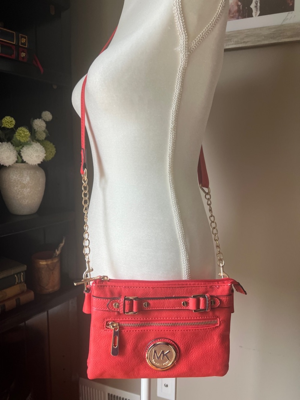 Michael Kors Leather Crossbody with Gold-Tone Hardware